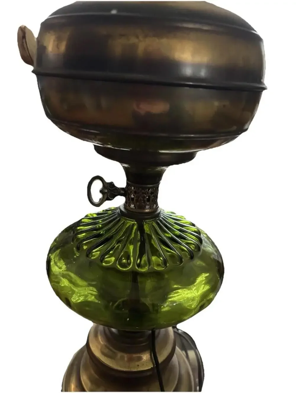 VINTAGE MID-CENTURY MODERN GREEN GLASS TABLE LAMP AVOCADO GENIE Oil Lamp STYLE